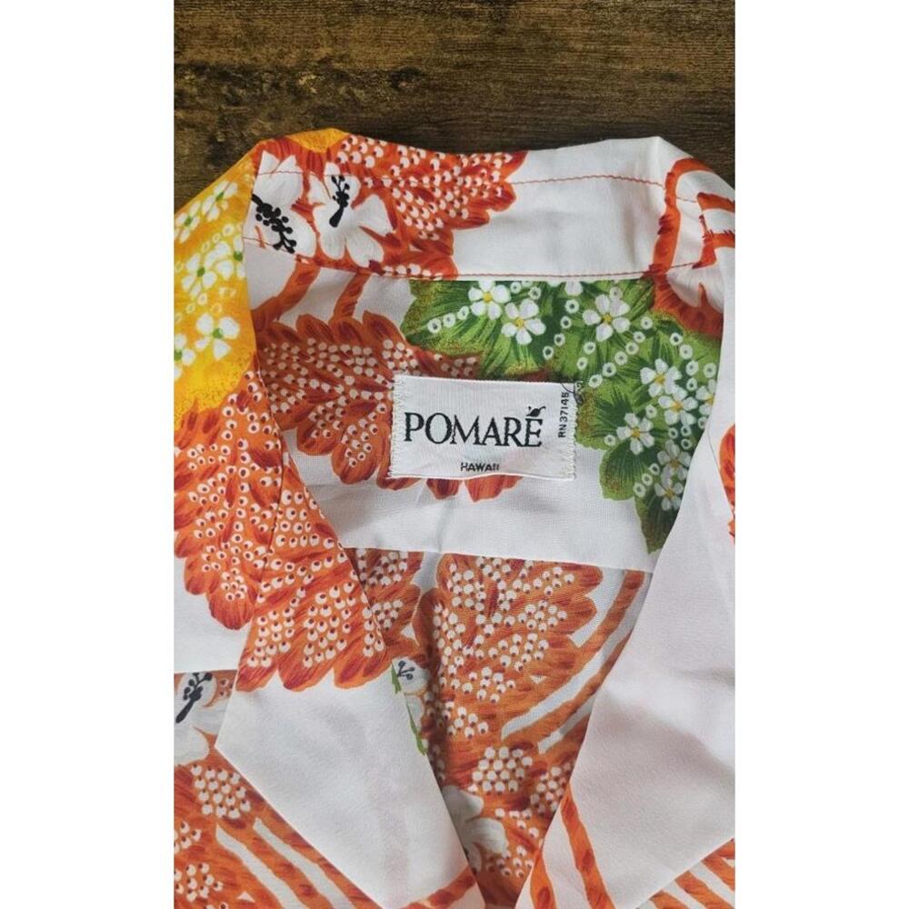 Vintage 70’s Pomare Red White Orange Hibiscus Men’s Hawaiian‎ Aloha Shirt Large - Picture 2 of 5
